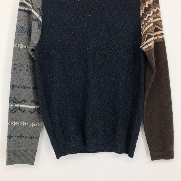 Fairwhale Navy Speckled crewneck sweater contrast stripe  grey brown sleeves Med - Picture 8 of 12